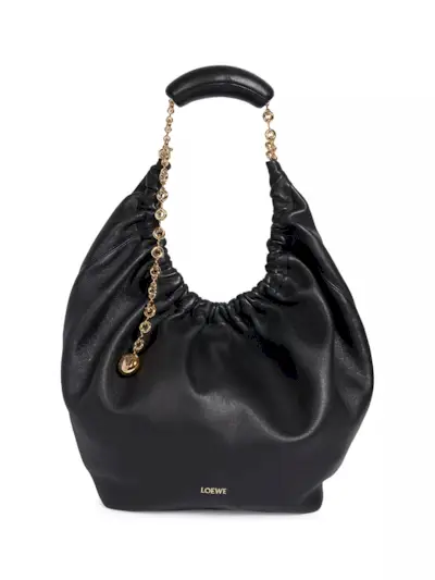 Loewe black leather bag with scrunched top and metal handle