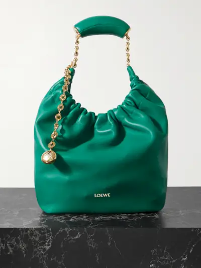 Squeeze Small Chain-Embellished Gathered Leather Tote