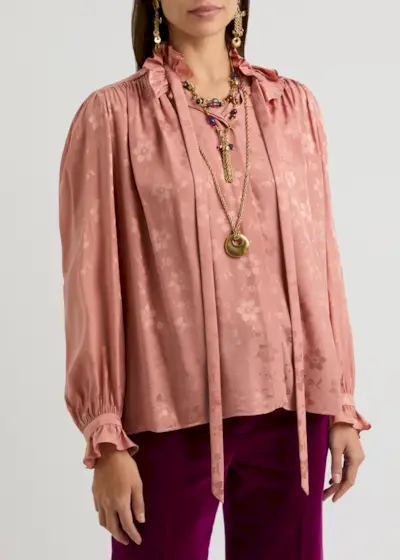 Floral-Jacquard Silk Blouse