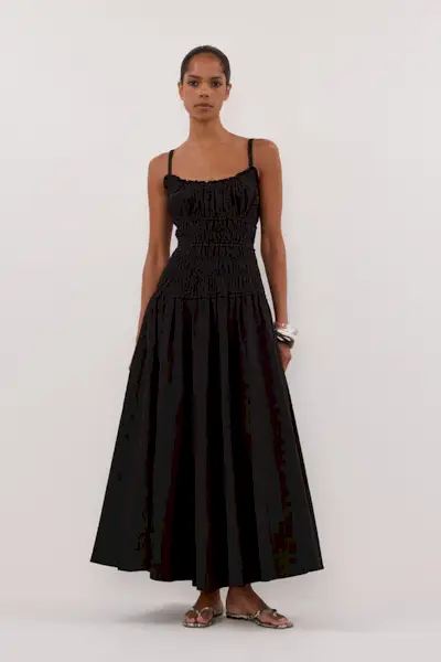 Toby Black Cotton Midi Dress