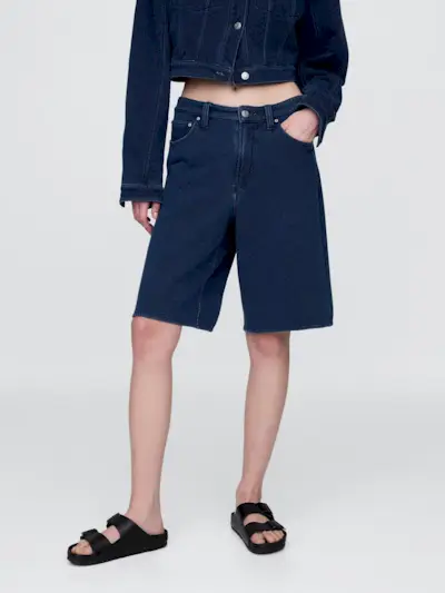 Gap, 11 Mid Rise French Terry Denim Longline Shorts