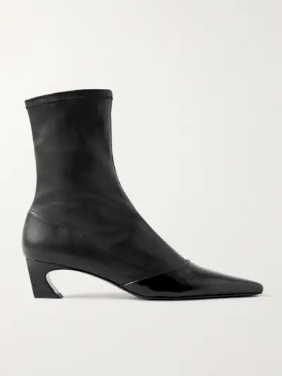 Patent-Trimmed Leather Ankle Boots
