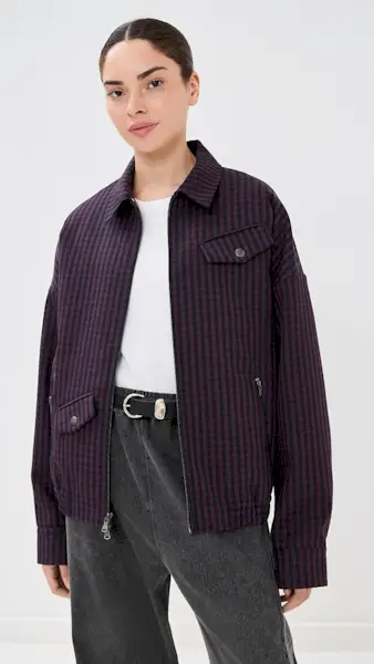 Tibi Jules Wool Gingham Bomber Jacket