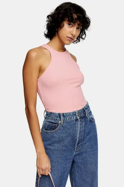 Topshop + Pink Ribbed Racer Vest