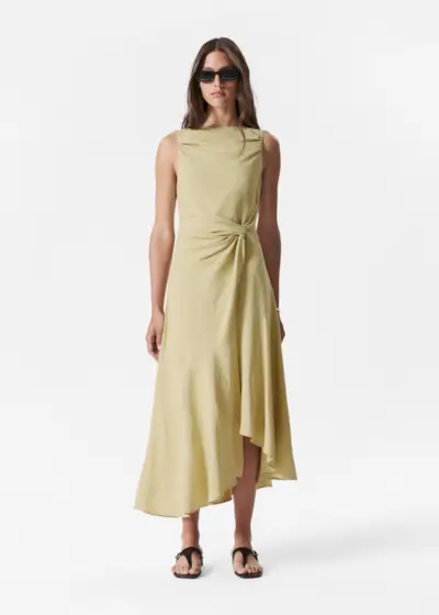 Asymmetric Wrap-Knot Midi Dress