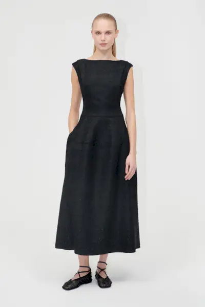 Sleeveless Boatneck Midi Dress - Gradient Beads