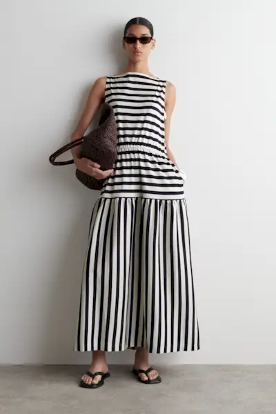 Boat-Neck Gathered Midi Dress
