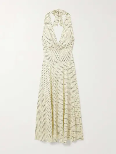 Mazarin Ruffled Polka-Dot Silk-Blend Satin Halterneck Dress