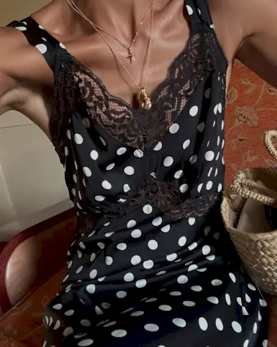 woman wearing polka dot slip dress summer 2025