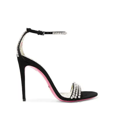 Gucci + Isle Crystal-Embellished Suede Sandals