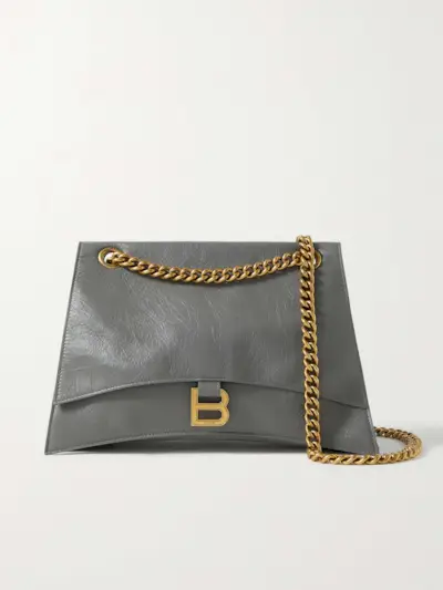 Hourglass Crinkled-Leather Shoulder Bag