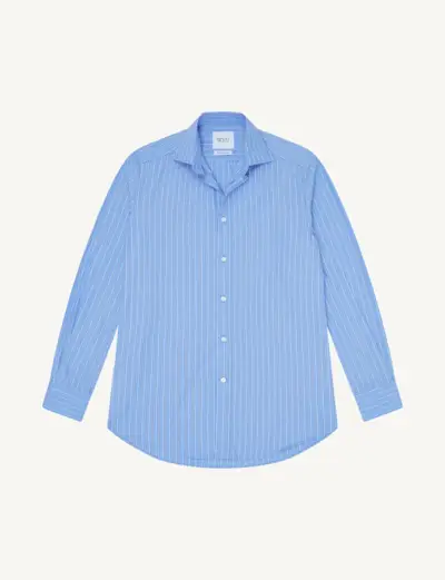 The Boyfriend: Fine Poplin, Blue Tri-Stripe