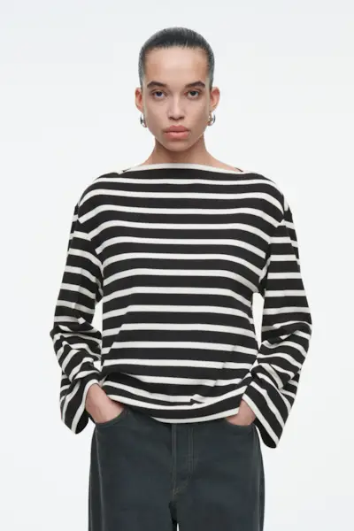 Striped Boat-Neck Top