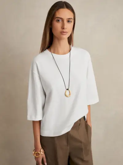Oversized Cotton Crew Neck T-Shirt in White