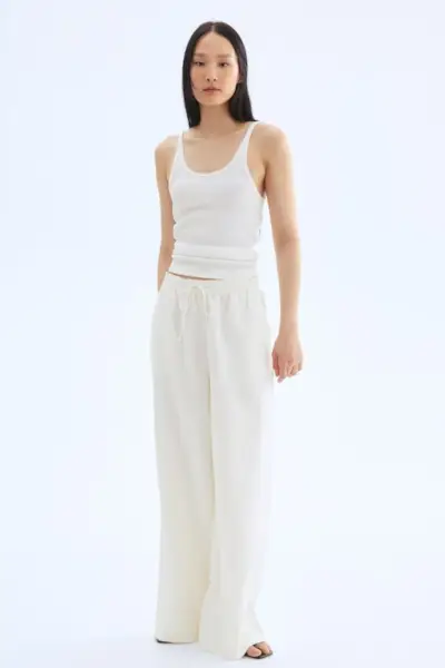 H&M Wide Linen-Blend Trousers
