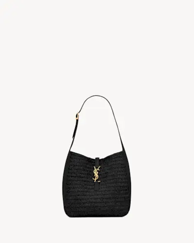 Women's Le 5 à 7 Supple Small in Raffia and Leather in Noir