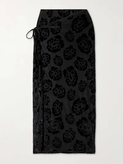 Vittoria Stretch Devoré-Velvet Midi Wrap Skirt