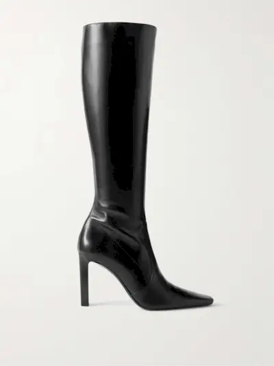 Francoise Glossed-Leather Knee Boots