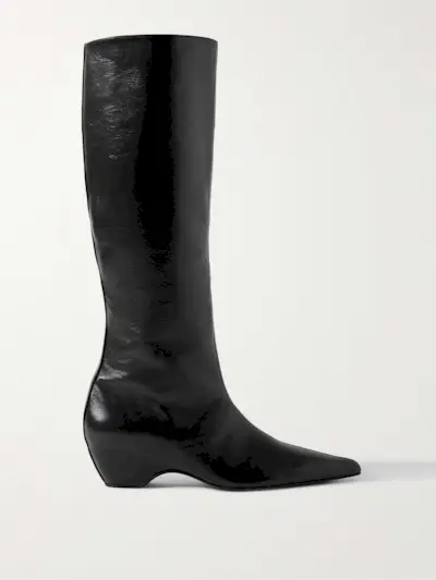 Sybil Glossed-Leather Knee Boots
