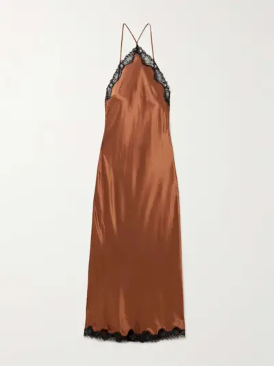 Harlan Lace-Trimmed Satin Halterneck Midi Dress