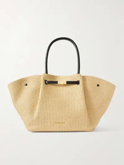 New York Leather-Trimmed Raffia Tote