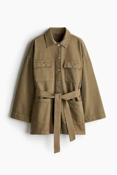 Tie-Belt Denim Jacket