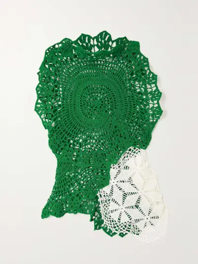 Christa Asymmetric Two-Tone Crocheted Cotton Top