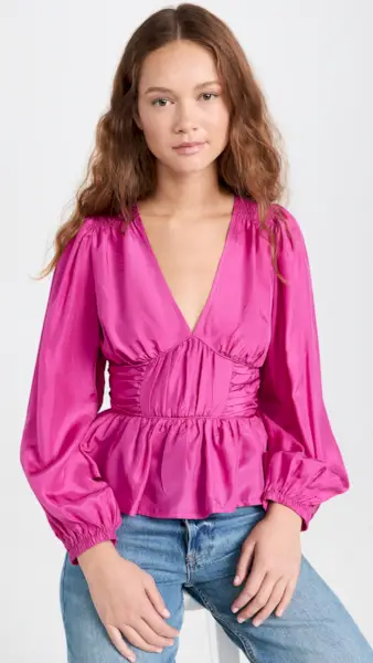 Sea + Fabiola Solid Habotai v Neck Top