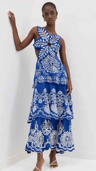 Blue Flower Richelieu Midi Dress
