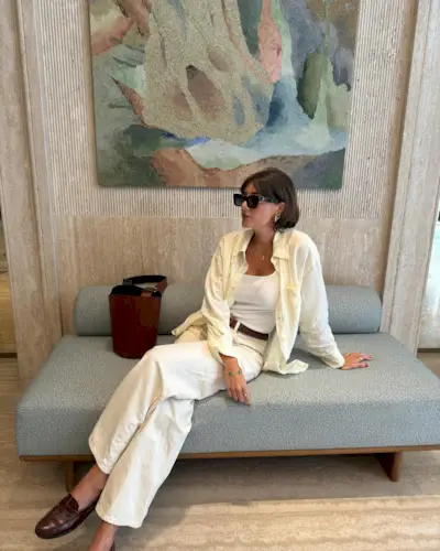 Influencer wears brown loafers