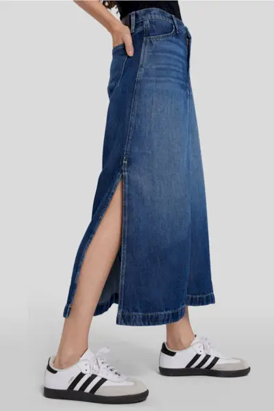 7 For All Mankind, Denim Lustred Midi Skirt in Wayne