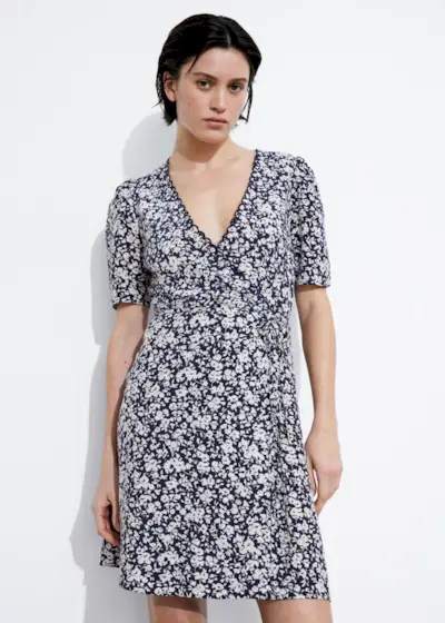 Printed Scallop Wrap Mini Dress