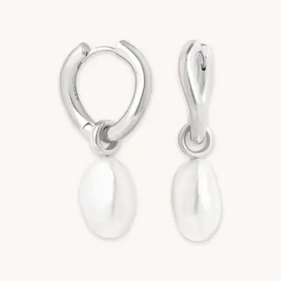 Astrid & Miyu + Serenity Pearl Charm Hoops in Silver