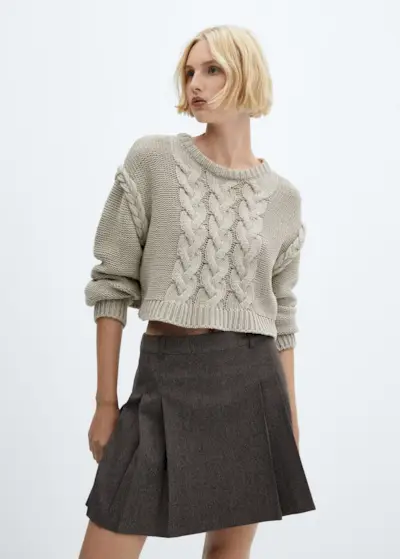 Mango + Pleated Mini-Skirt in Grey