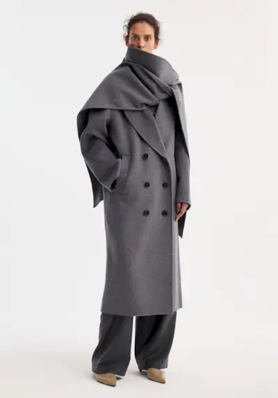 Signature Double-Faced Scarf Coat | Mid Grey Melange