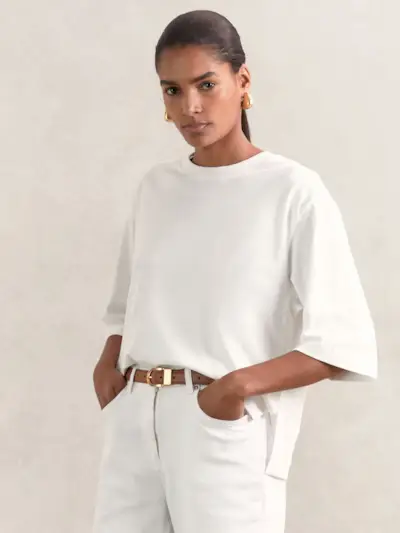 Oversized Cotton Crew Neck T-Shirt in White