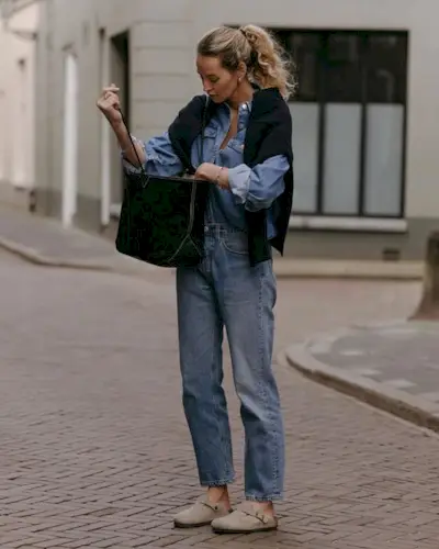 woman wearing denim on denim