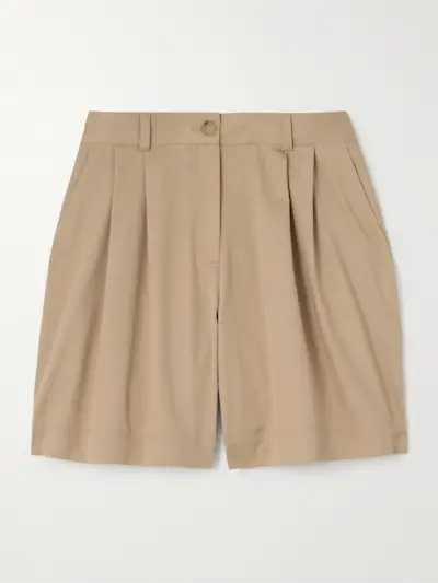 Pleated Organic Cotton-Twill Shorts