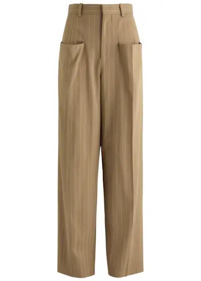 Pinstriped Wide-Leg Wool Trousers