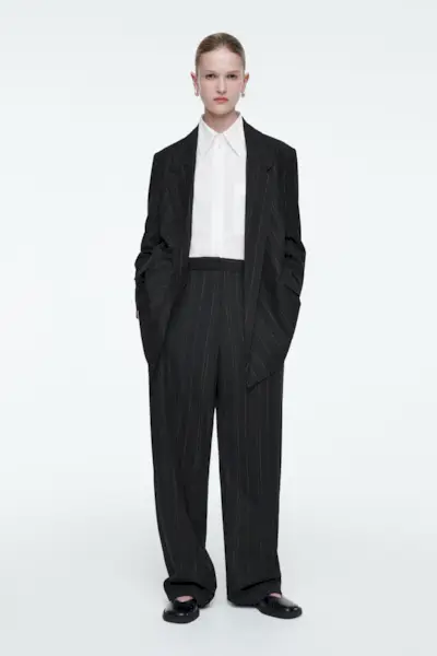 Relaxed Pinstriped Barrel-Leg Trousers
