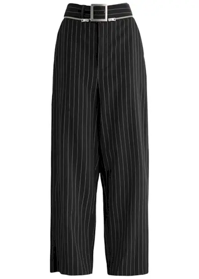 Pinstriped Wide-Leg Wool Trousers