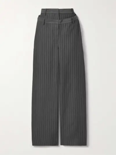 Layered Pinstriped Twill Wide-Leg Pants