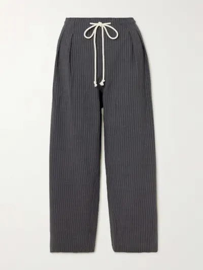 Cosy Pinstriped Pleated Wool-Blend Flannel Wide-Leg Pants