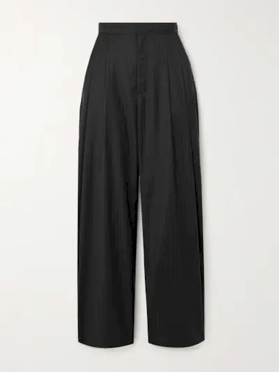 Adjust Pleated Pinstriped Wool-Blend Wide-Leg Pants