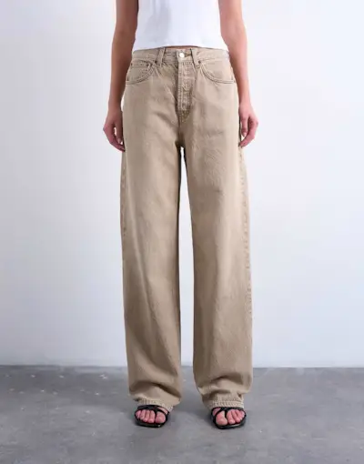 Topshop Column Mid Rise Jean in Washed Beige