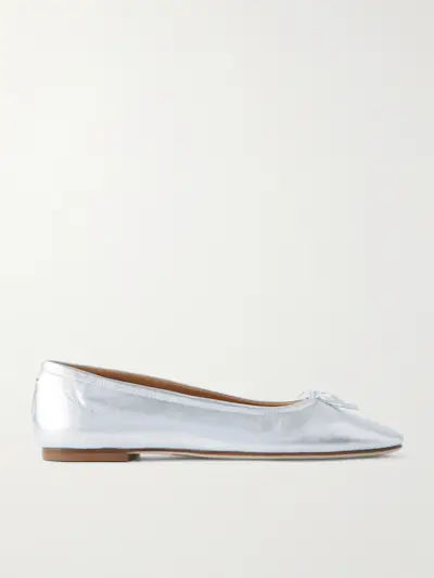 Delfina bow-detailed metallic leather ballet flats