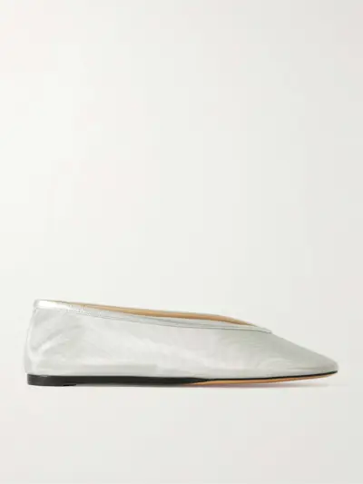 Luna Metallic Leather-Trimmed Mesh Ballet Flats