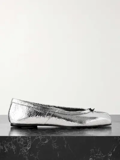 Tabi Metallic Cracked-Leather Ballet Flats