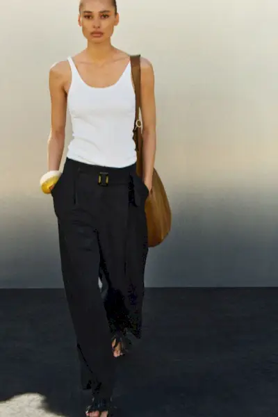 Belted Linen-Blend Trousers