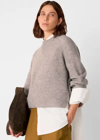 Neutral Aria Wool Mix Crew Knit